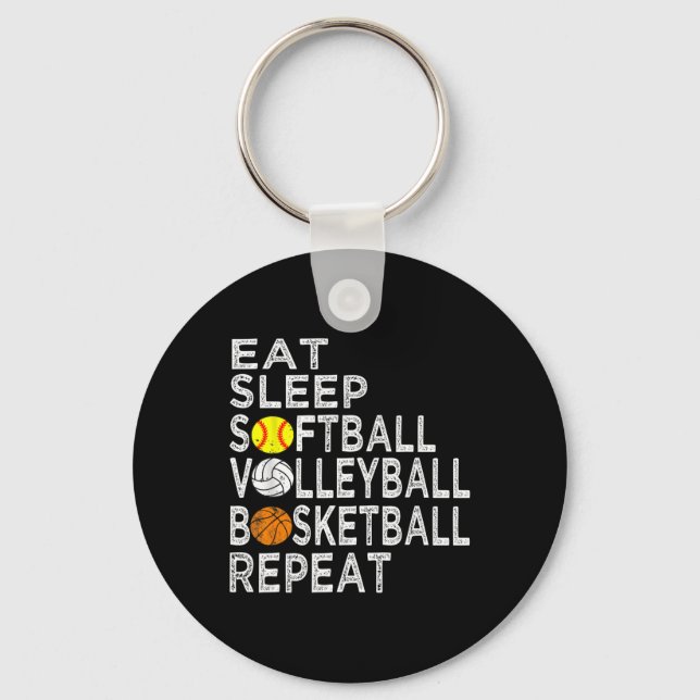Fun Eat Sleep Softball Volleyball Basketball Boys  Keychain (Front)