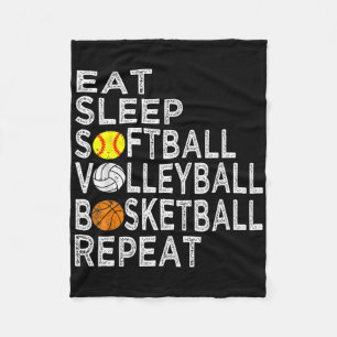 Fun Eat Sleep Softbyll Volleybyll Bysketbyll Boys Fleece Blanket