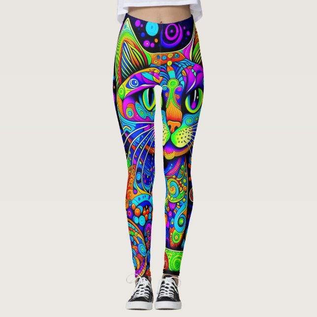 Fun Eccentric Comical Cat All-Over-Print Leggings (Front)