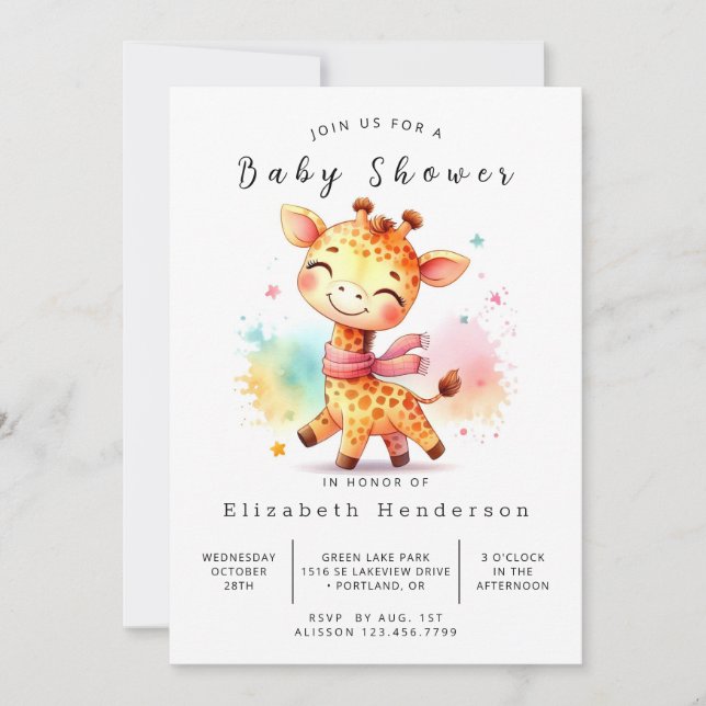 Fun Editable Giraffe Baby Shower Invitation (Front)