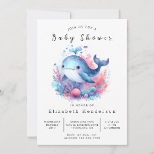 Fun Editable Whale Baby Shower Invitation
