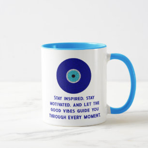 Fun Elegant Good Vibes Blue Evil Eye Heart Pattern Mug