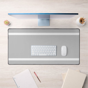 Fun Elegant Light Grey White Edge Racing Stripes Desk Mat