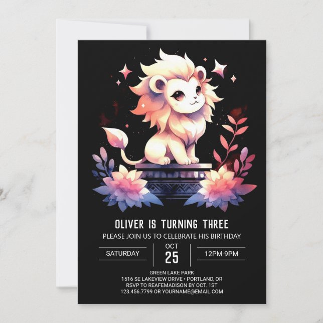 Fun Elegant Lion Birthday Invitation (Front)