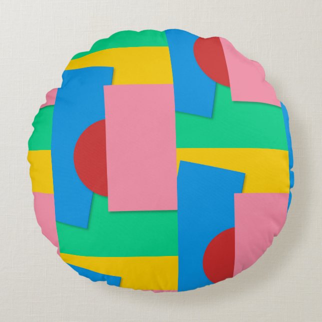 Fun Elegant Modern Colourful Geometric Abstract Ar Round Pillow (Front)