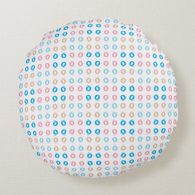 Fun Elegant Monogrammed Pink Blue Kids Lettering Round Pillow (Back)
