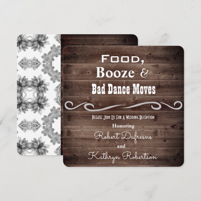 Fun, Elegant & Rustic Wedding Reception Invitation (Front/Back)