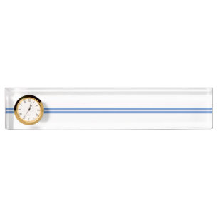 Fun Elegant White Light Blue Accent Stripes Clock Nameplate