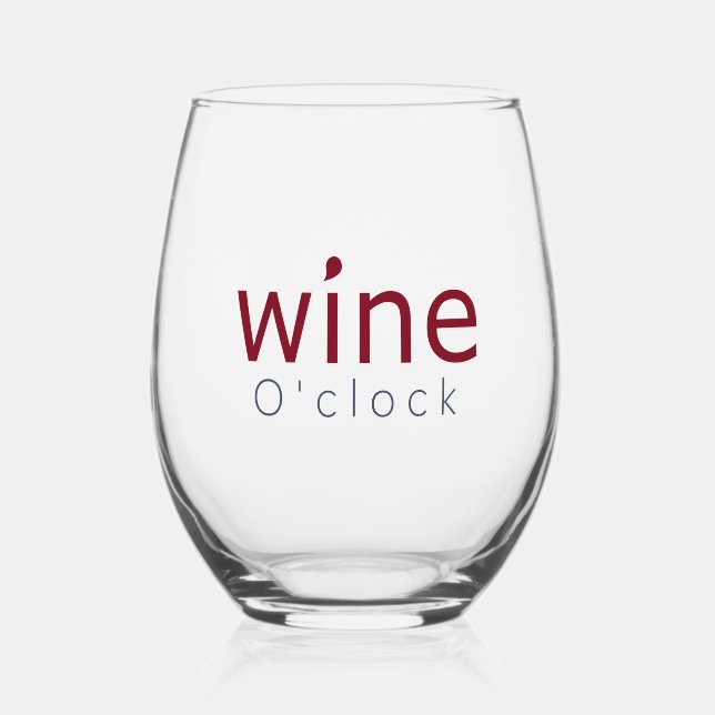 Fun Elegant "Wine O'clock" Drop Talk Symbol Art Stemless Wine Glass (Front)