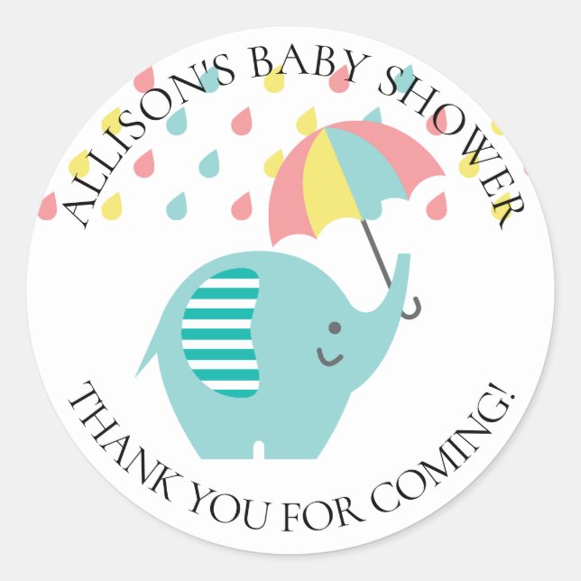Fun Elephant Baby Shower Thank You Sticker (Front)