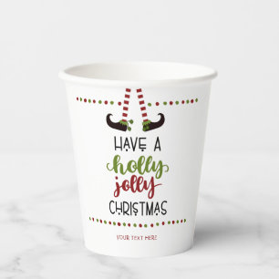 Fun Elf Holly Jolly Christmas Personalized Paper Cups