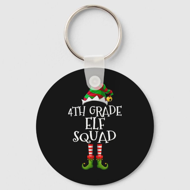 Fun Elf Squad 4th Grade Teacher Christmas Students Keychain (Front)