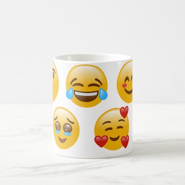 Fun Emoji Pattern Coffee Mug – Expressive Smiley  (Center)