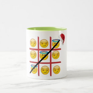 fun emoji tic-tac-toe emoji christmas mug-design Two-Tone coffee mug