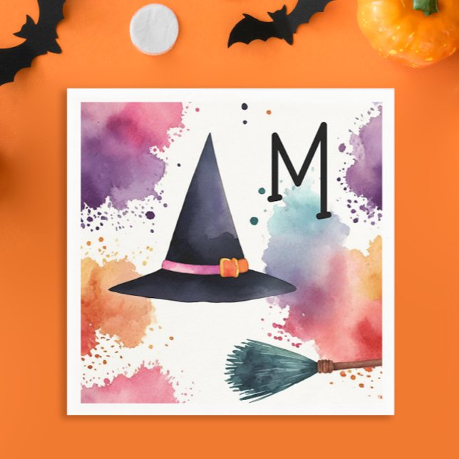 Fun Enchanting Colourful Halloween Witch Watercolo Napkin (Creator Uploaded)