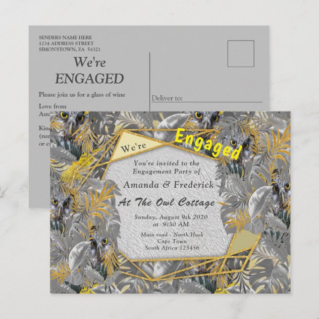 Fun Expressive in Yellow and Grey plant leaves for Invitation Postcard (Front/Back)