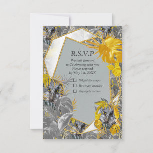 Fun Expressive in Yellow and Grey plant leaves RSVP Card