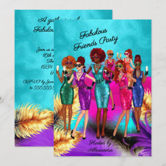 Fun Fabulous Friends Party Colorful Dressed Women Invitation