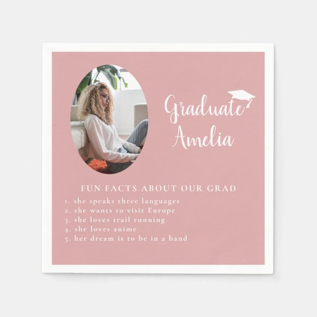 Fun Fact about Graduate Pink Photo Graduation Napkin (Front)