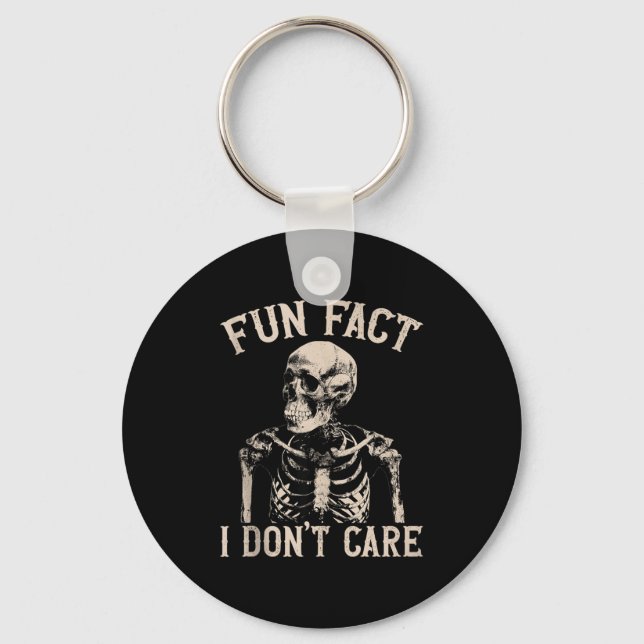 Fun Fact I Don’t Care Skull Funny Sarcastic Quote  Keychain (Front)