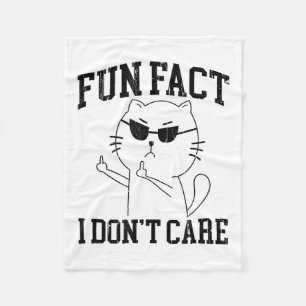 Fun Fact I Dont Care, Funny Cat Middle Finger  Fleece Blanket