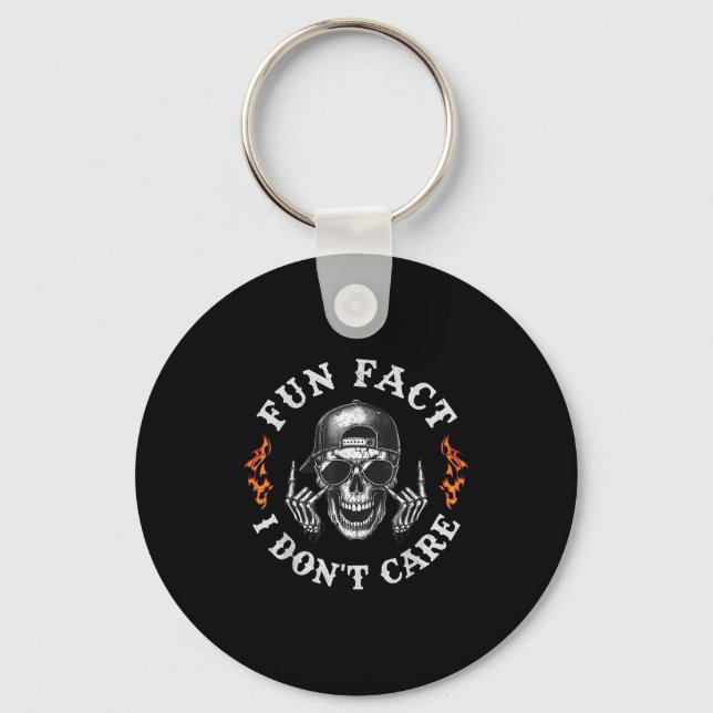 Fun Fact I Don't Care Funny Skeleton Sarcastic Adu Keychain (Front)