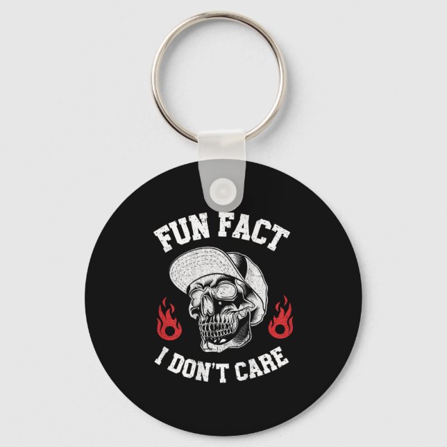 Fun Fact I Don't Care Funny Skeleton Sarcastic Men Keychain (Front)