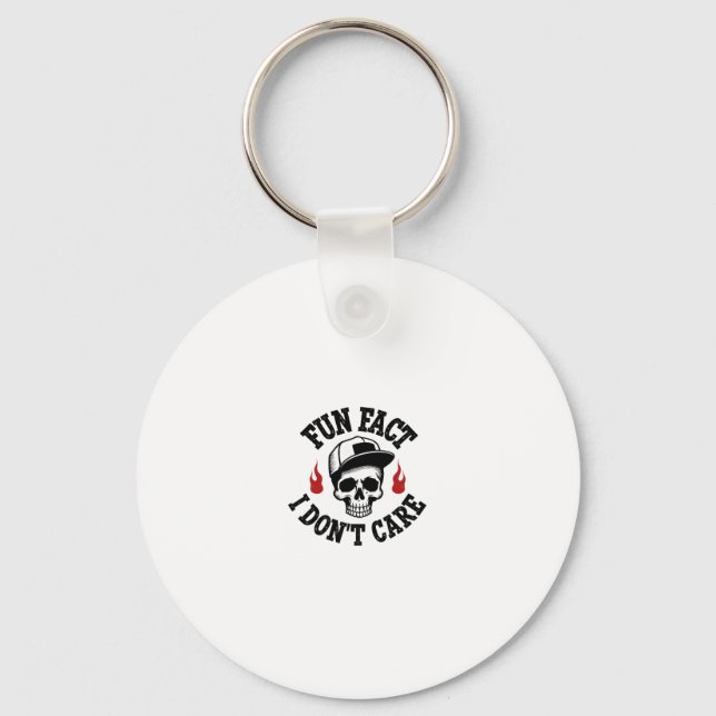 Fun Fact I Don't Care Funny Skeleton Saying (2) Keychain (Front)