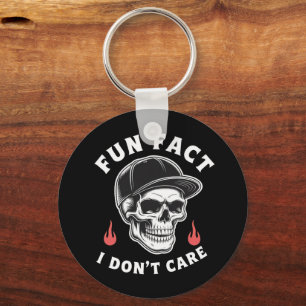 Fun Fact I Don't Care Funny Skeleton Saying Quote  Keychain