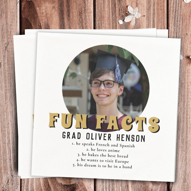 Fun Fact Modern Graduate Photo Graduation Party Napkin (Creator Uploaded)