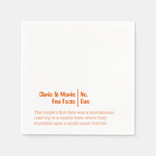 Fun Fact Napkin funky orange Wedding cocktail hour (Front)