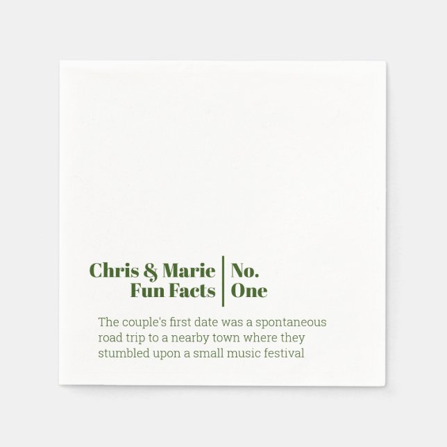 Fun Fact Napkin Green Wedding cocktail hour (Front)