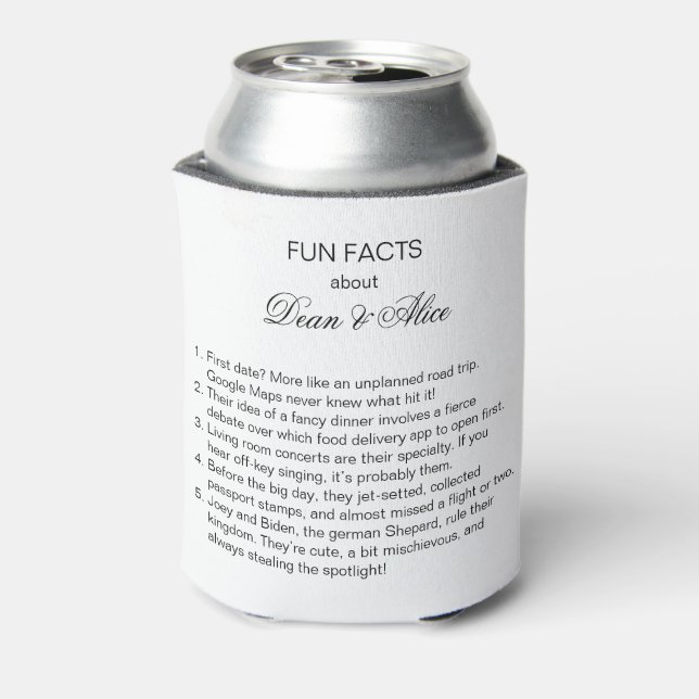 Fun Facts about Bride & Groom Modern Simple Photo Can Cooler (Can Back)
