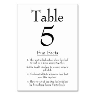 Fun Facts about the Bride and Groom Modern Wedding Table Number