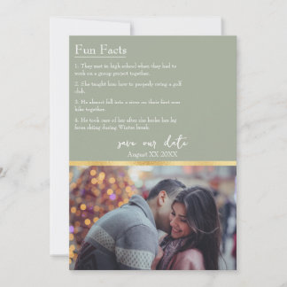 Fun Facts about the Bride & Groom Photo Sage Green Invitation