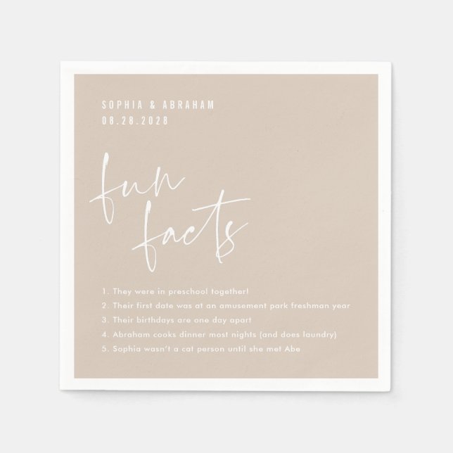 Fun Facts about the couple Sandy Beige Wedding Napkin (Front)