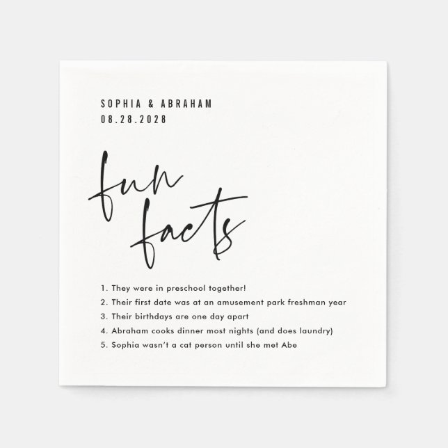 Fun Facts about the couple Wedding Napkin (Front)