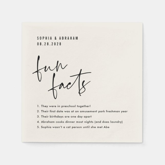 Fun Facts about the couple Wedding Napkin (Front)