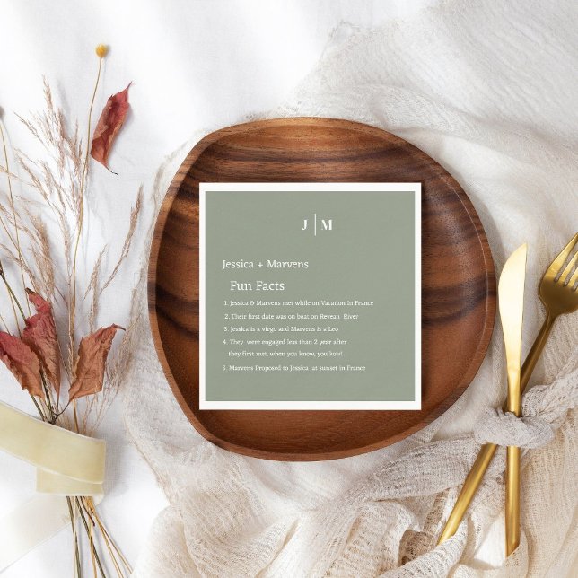 Fun Facts About The Newlyweds green sage wedding Napkin (Creator Uploaded)