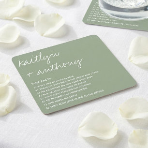 Fun Facts About The Newlyweds Modern Wedding Square Paper Coaster