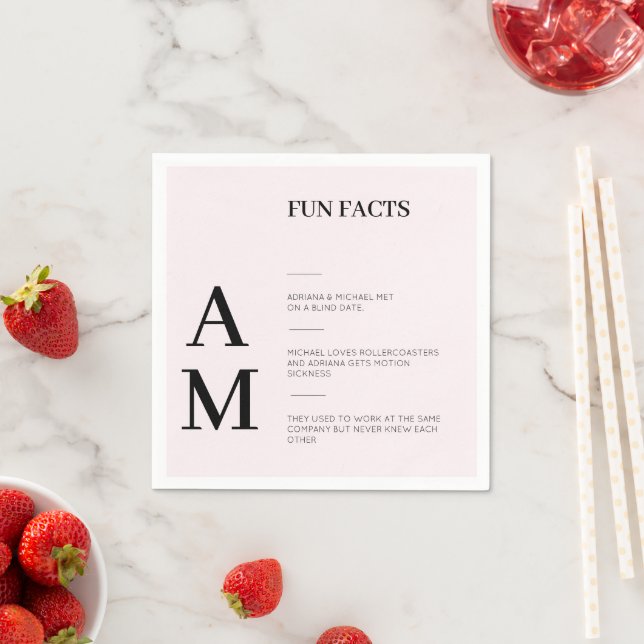 Fun Facts Bold Black Typography Blush Wedding Napkin (Insitu)