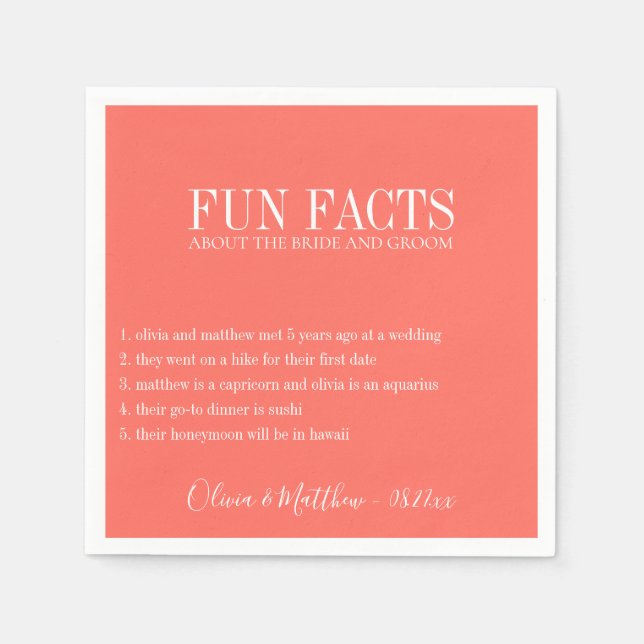 Fun Facts Coral Personalized Napkin (Front)