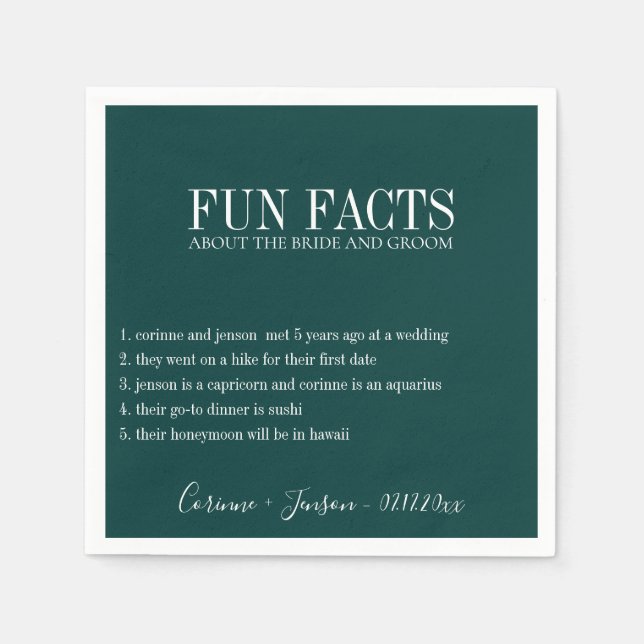 Fun Facts Deep Teal Personalized Napkin (Front)