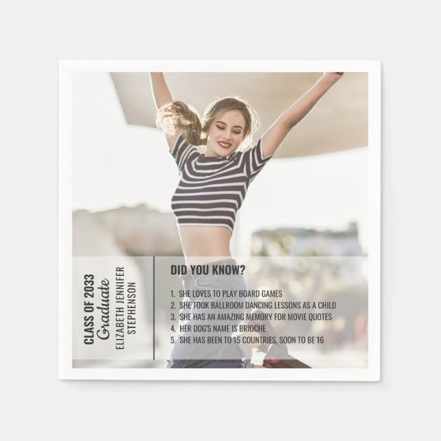 Fun facts did you know graduation photo modern napkin (Front)