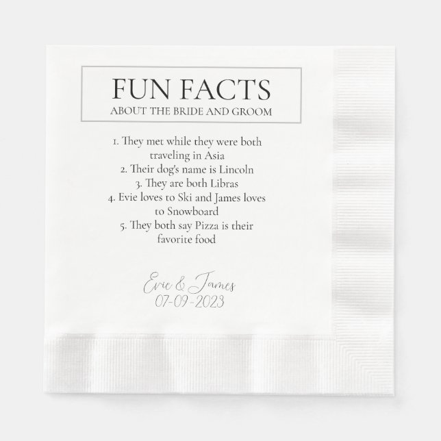 Fun Facts Elegant Bride and Groom Wedding Napkin (Front)