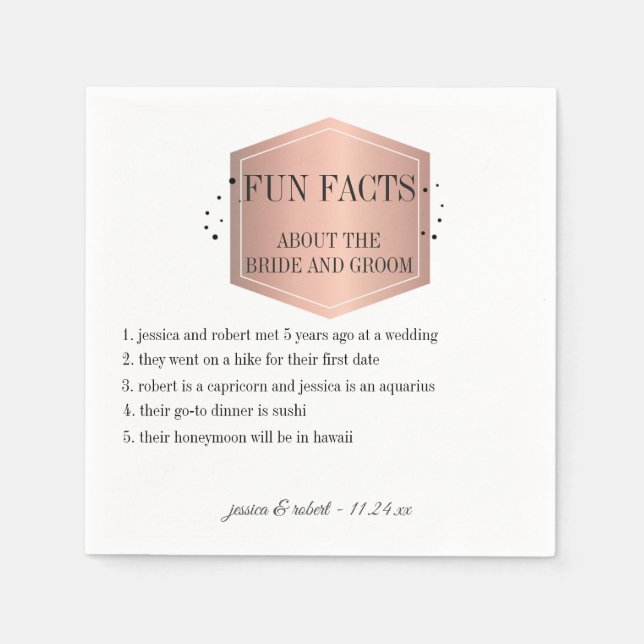 Fun Facts Elegant Rose Gold Logo Personalized Napkin (Front)
