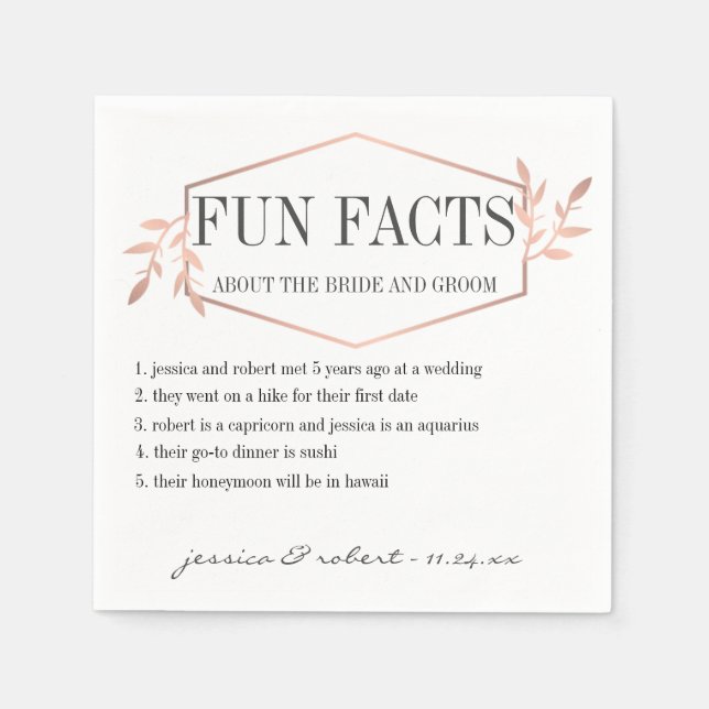 Fun Facts Elegant Rose Gold Personalized Napkin (Front)