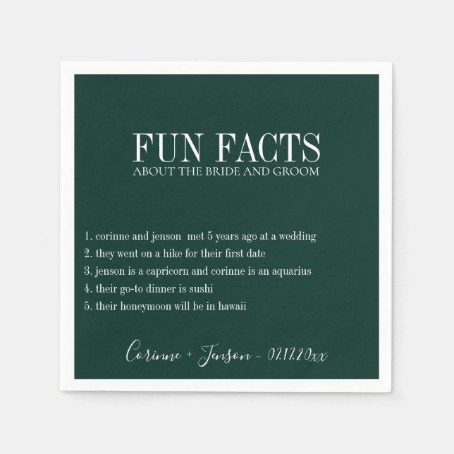 Fun Facts Emerald Green Personalized Napkin (Front)