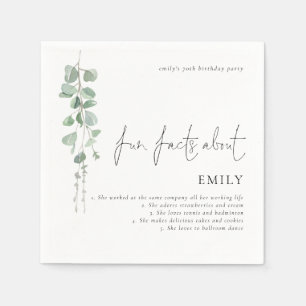 Fun Facts Eucalyptus Script 70th Birthday Party Napkin