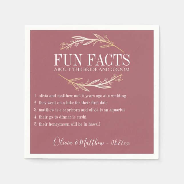Fun Facts Gold Botanical Personalized Napkin (Front)